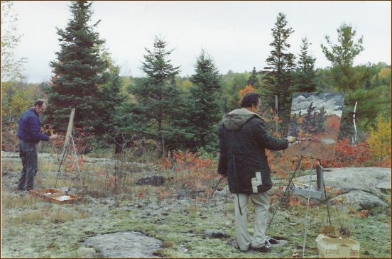 Don and Ross painting near Buckhorn, Rudi Phillips' photo Oct.1980